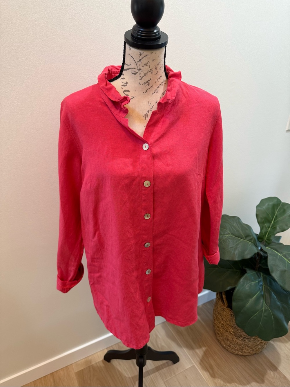 Soft SurroundingsTunic Blouse Shirt Pink Coral Linen Blend Button Front TSize M - Picture 1 of 7